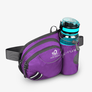 Purple Fanny Pack with One Water Bottle Holder for Dog Walking, made of durable, water-resistant nylon
