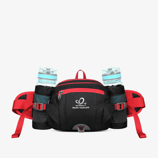 Black Red Fanny Pack with Two Sturdy Bottle Holders For Dog Walking