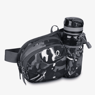 Fanny Pack with One Water Bottle Holder for Dog Walking in Camouflage Black