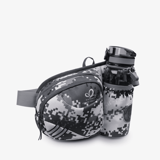 The Fanny Pack with One Water Bottle Holder for Dog Walking in Camo Gray is perfect for dog walking and weighs just 172g, big enough to hold your iPhone and belongings