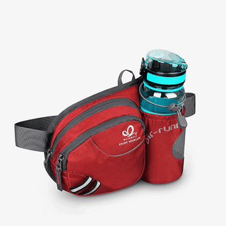 The Fanny Pack with One Water Bottle Holder for Dog Walking in red is perfect for dog walking and weighs just 172g, big enough to hold your iPhone and belongings