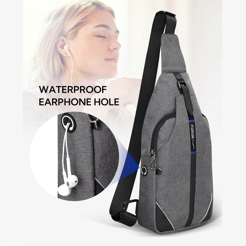 Waterfly Mens Lightweight Anti-Theft Waterproof Casual Sling Chest Crossbody Messenger Shoulder Bag (Black)