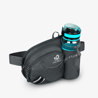 Gray Fanny Pack with One Water Bottle Holder for Dog Walking, a bottle holder design, especially convenient for carrying water for pets