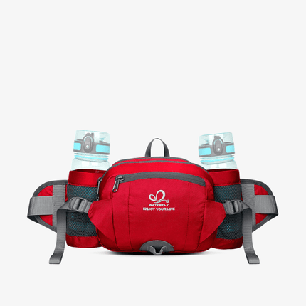 Red Fanny Pack with Two Sturdy Bottle Holders For Dog Walking