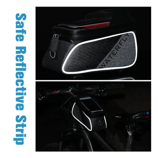 Bicycle Frame Bag With Touch Screen Compatibility has reflective strips for safety