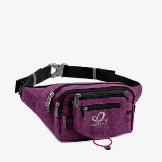 The purple Fanny Pack with Multiple Zippered Pockets has multiple zippered pockets and is also more durable and scratch-resistant