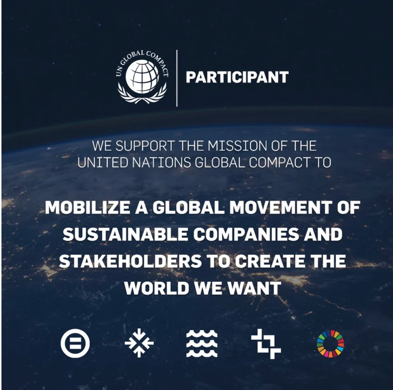 United Nations Global Compact Participant graphic featuring the Earth from orbit